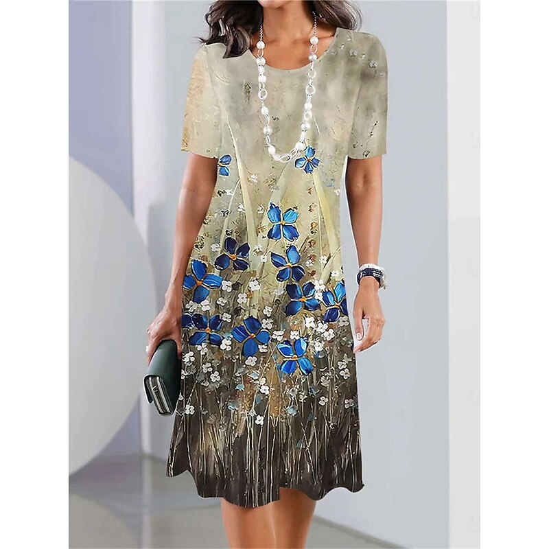 Women's Casual Dress Floral Print Crew Neck Midi Dress Stylish Casual Daily Vacation Short Sleeve Summer3