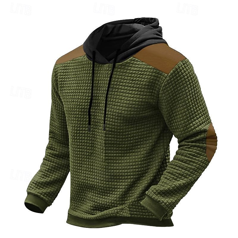 Men's Hoodie Waffle Hoodies Apricot Black Army Green Light Grey Hooded Color Block Patchwork Ribbed Textured Sports & Outdoor Daily Holiday Streetwear Basic Casual Spring & Fall Clothing Apparel3