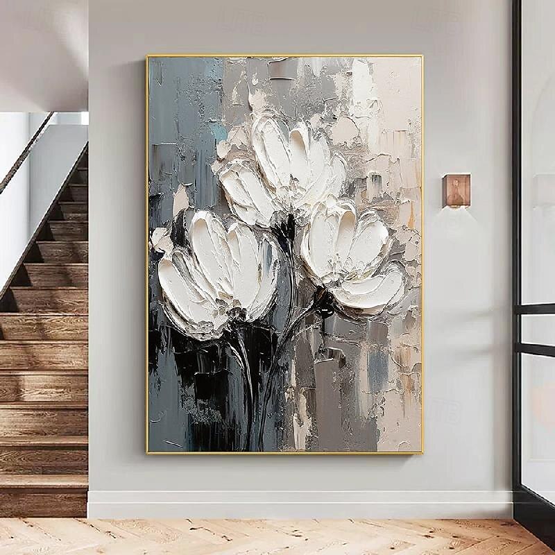 Flower oil painting handmade  palette knife white Paintings on canvas art wall art Pictures for  Home Decor hand painted quadro cuadros abstractos painting3