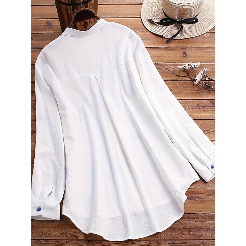 Women's Plus Size Blouse Flower Casual Long Sleeve Shirt Collar Regular Tops Daily Print White All Seasons2