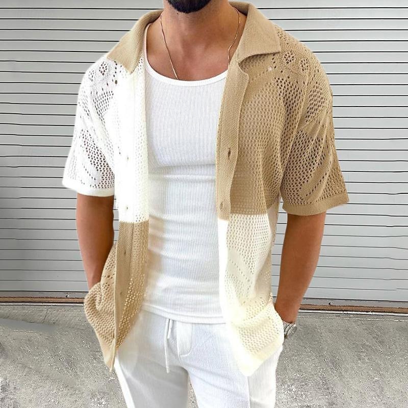 Men's Shirt Summer Shirt Casual Shirt Beach Shirt Button Up Shirt Black Blue khaki Gray Short Sleeve Color Block Turndown Vacation Hawaiian Patchwork Clothing Apparel Fashion Casual Comfortable2