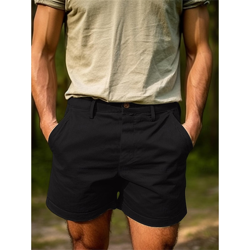 Men's Shorts Chino Shorts Bermuda shorts Work Shorts Pocket Buttons Plain Comfort Short Outdoor Daily Going out Streetwear Stylish Black Navy Blue2