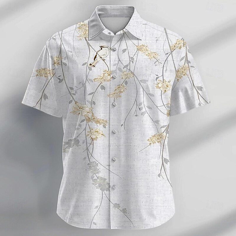 Men's Floral Shirt Button Up Shirt Short Sleeve Casual Vacation Daily Summer Turndown Button Up 3D Print White