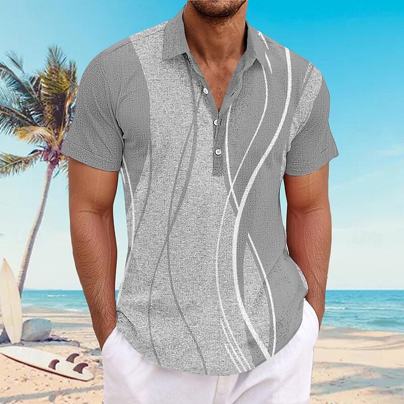 Men's Lines / Waves Geometric Pattern Button Up Shirt Henley Shirt Long Sleeve Hawaiian Resort Outdoor Business / Ceremony / Wedding Casual Summer Spring Fall Turndown Pink Blue Mint Green Gray4