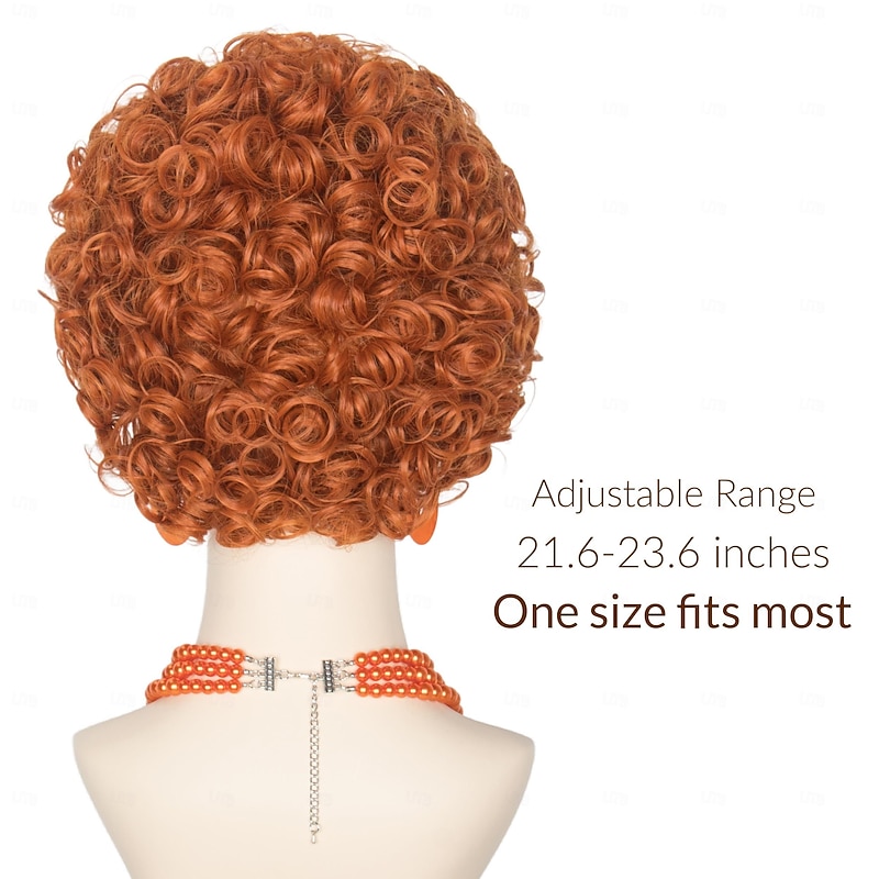 Women Rope Short Curly Red Orange Wig with Orange Oversized Jewelry Set Carnival Party Wig Outfit Halloween Wigs2