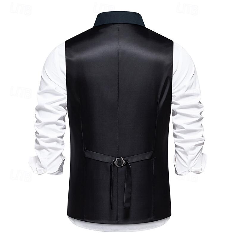 Men's Vest Gilet Daily Wear Vacation Going out Vintage Fashion Spring &  Fall Button Polyester Comfortable Plain Double Breasted Lapel Regular Fit Black Burgundy Dark Navy Vest4