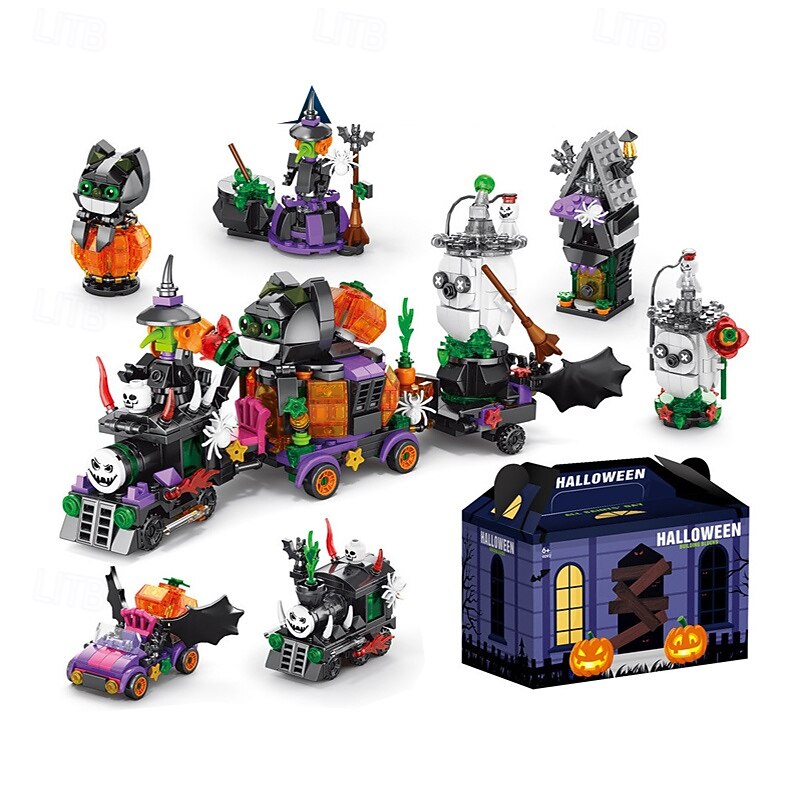 Halloween Party Favors Toys for Kids, Halloween Haunted House 6 in 1 Building Blocks Set Gift 601PCS,Halloween Toys Mini Cute Bricks Goodie Bags Fillers Classroom Prizes for Boys or Girls 6-122