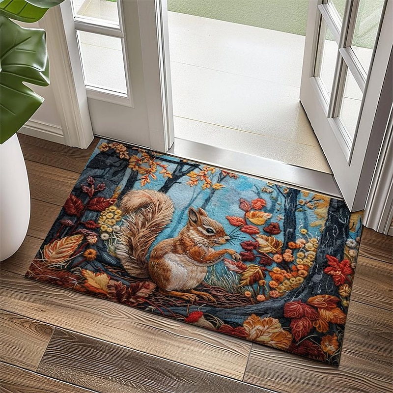 Autumn Quilt Forest Squirrel Doormat Kitchen Mat Floor Mat Non-Slip Area Rug Oil Proof Rug Indoor Outdoor Mat Bedroom Decor Bathroom Mat Entrance Rug4