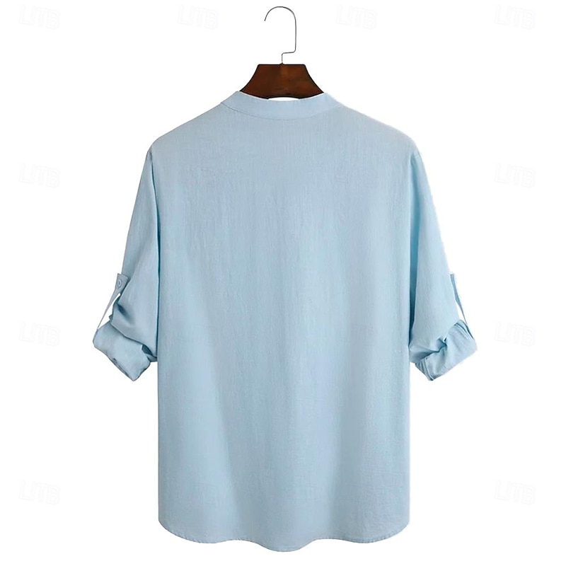 Men's Shirt Button Up Shirt Henley Shirt Long Sleeve Tribal Fashion Casual Beach Vacation Causal Casual Summer Spring & Fall Mandarin Collar Band Collar Buttons Print White Yellow Blue Beige2