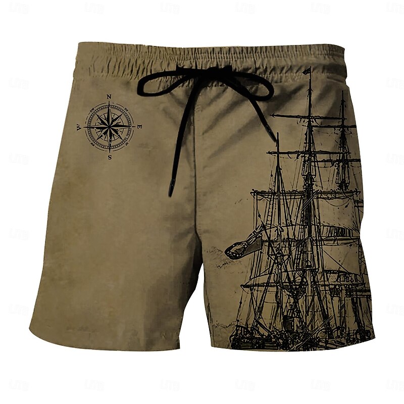 Men's Sailboat Swim Trunks Swim Shorts Board Shorts Mid Waist Vintage Fashion Designer Casual Daily Holiday Pocket Drawstring Elastic Waist Designer Clothing Apparel