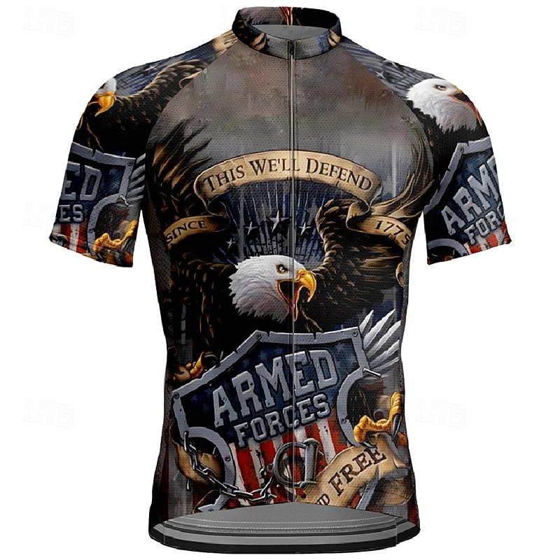 Men's Cycling Jersey Eagle Short Sleeve Bike Tee Tshirt Jersey Top with 3 Rear Pockets Mountain Bike MTB Quick Dry Breathable Sports Dark Gray Clothing Apparel