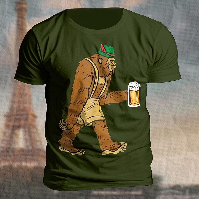 Men's Funny Bigfoot Oktoberfest Beer Graphic T-Shirt Sasquatch Lederhosen Short Sleeve