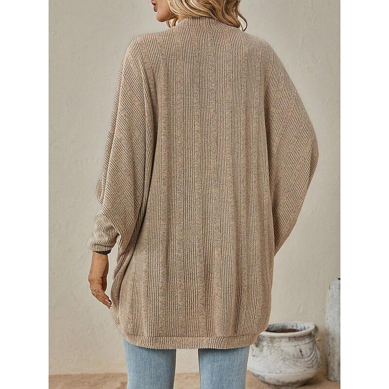 Women's Cardigan Coat Casual Solid Color Ribbed Open Front Knitted Batwing Sleeve Long Sleeve Regular Tops Knit Daily Pink Blue Spring Fall4