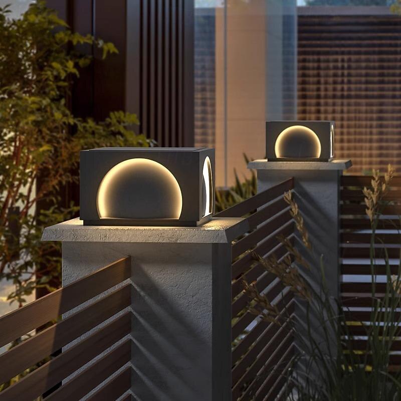 LED Outdoor Wall Lights Warm White Post Cap Lights Square Fence Pillar Lamp Modern Column Lights IP65 Waterproof Fence Gate Cap Light Lantern Head Lamp Patio Villa Park Decor Deck Stigma Light4