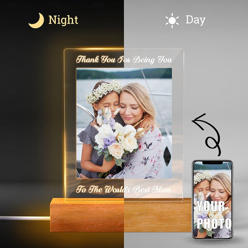 Personalized Light Up Photo Frame Custom Best Gift for Mom – Acrylic Night Light, Warm White 7-Color for Best Mom, Valentine's Day, Wedding, Birthday, Anniversary Gifts3