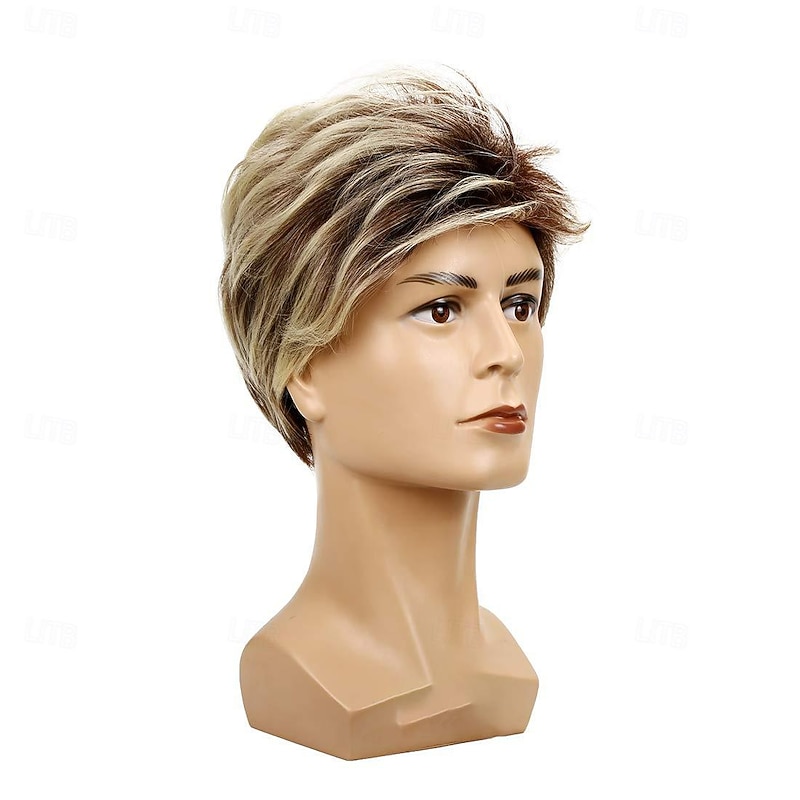 80s Mens Wig Blonde Short Wig Synthetic Cosplay Costume Halloween Wigs for Fancy Dress3