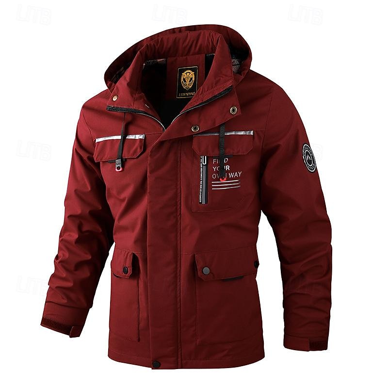 Men's Softshell Jacket Hiking Jacket Rain Jacket Outdoor Windproof Water Resistant Windbreaker Jacket Traveling Wine Red Black White Army Green2