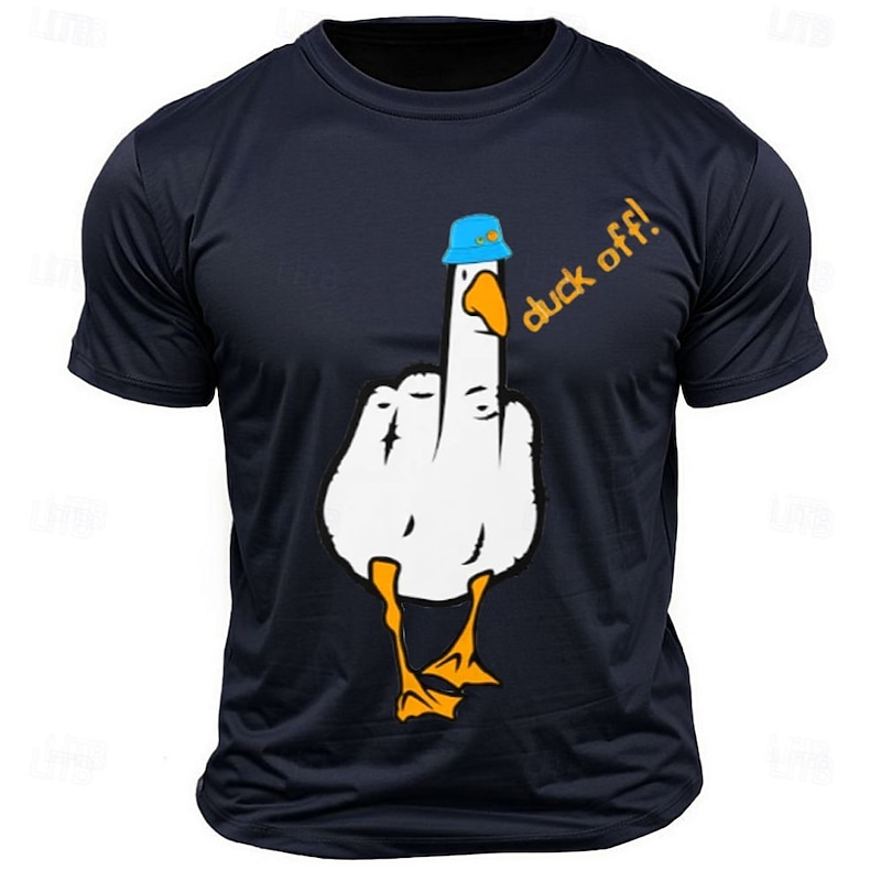 Men's Funny 'Duck Off!' Middle Finger Duck Pun Graphic T-Shirt Short Sleeve