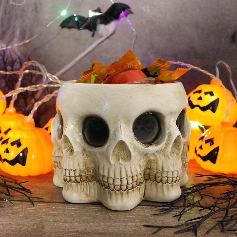 Halloween Multi-Faced Skull Resin Planter - Unique Creative Succulent Pot - Halloween Candy Bowl - Spooky Green Plant Pot Decoration