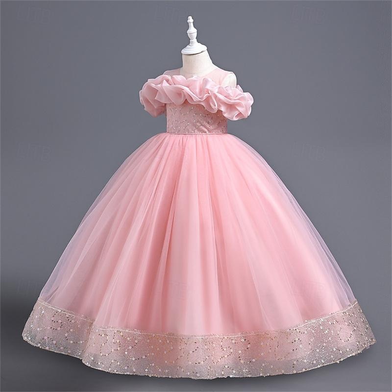 Girls' 3D Solid Color Flower Girl Dress Party Dress Sleeveless Summer Performance Wedding Party Princess Beautiful Sweet Kids 4-12 Years Party Dress Swing Dress Tulle Dress Maxi Regular Fit2