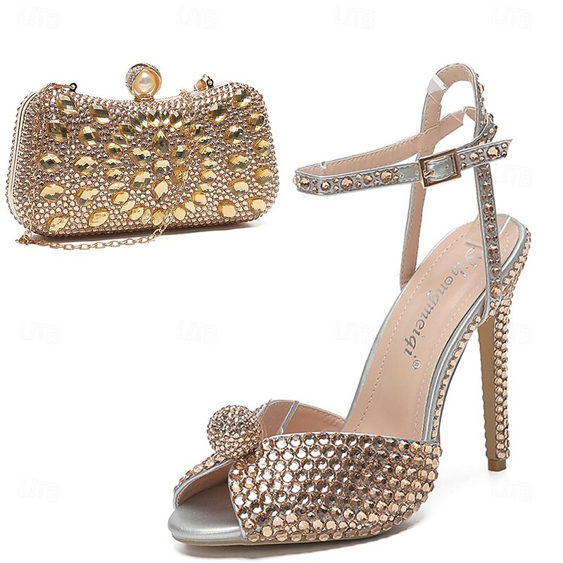 Women's Wedding Shoes Dress Shoes Ankle Strap Heels Comfort Shoes Wedding Party Color Block Contrast Color Wedding Heels Wedding Sandals Bridal Shoes Rhinestone Crystal Imitation Pearl Stiletto Round3