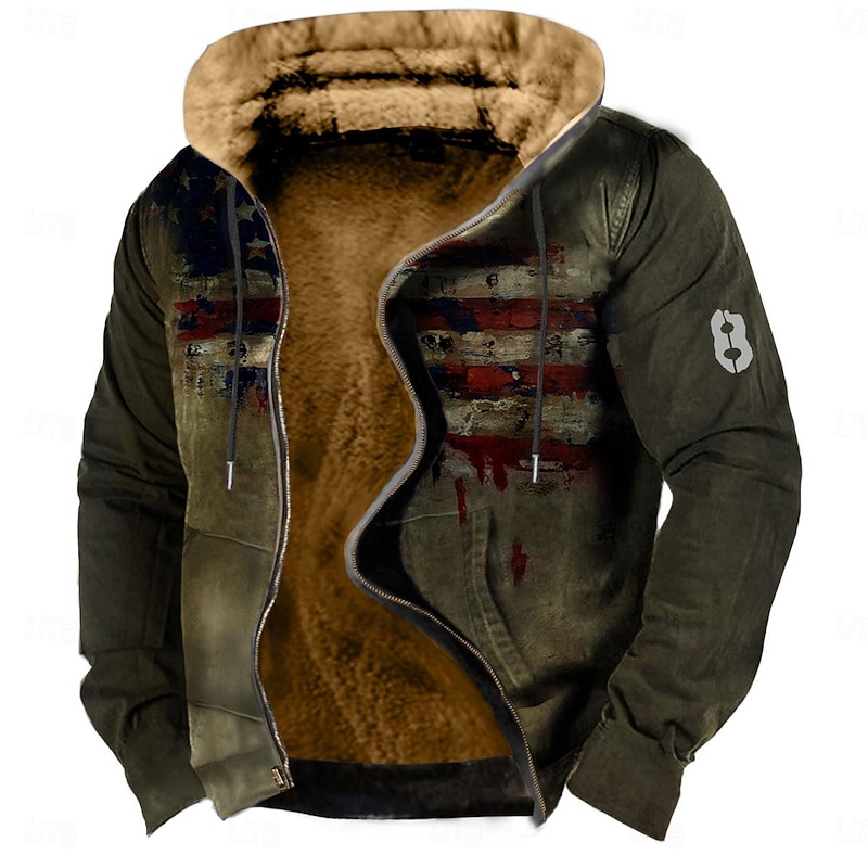 Men's Graphic Prints National Flag Hoodie Hoodies Sweatshirt Streetwear Designer Long Sleeve Hooded Casual Daily Sports Yellow Army Green Zipper Print Fall & Winter Designer4