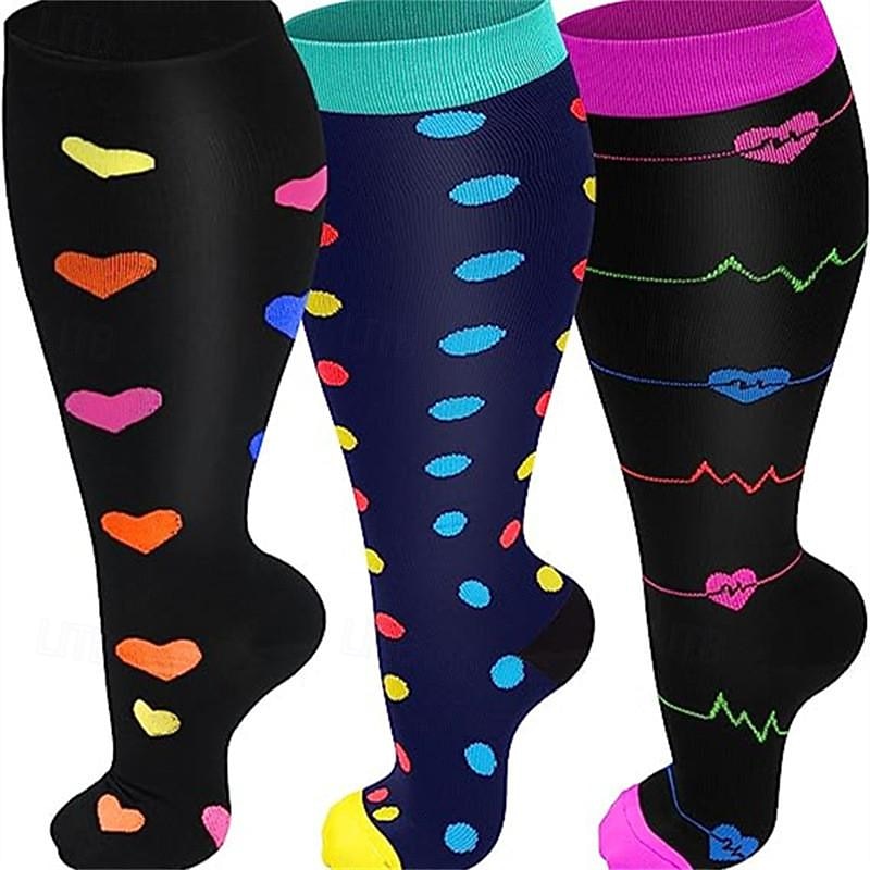 Compression Plus Size Socks Athletic Sports Socks Running Socks 1 Pair Color Block Tube Socks Breathable Sweat wicking Comfortable Gym Workout Football / Soccer Running Jogging Cycling Sports Heart