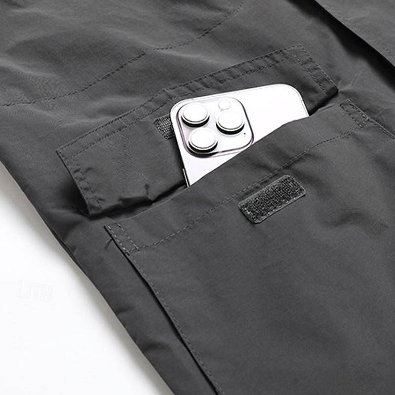 Men's Outdoor Jacket Transition Jacket Hiking Removable Multiple Pockets All Seasons Plain Casual Hooded Regular Black Khaki Dark Blue Gray Jacket 18