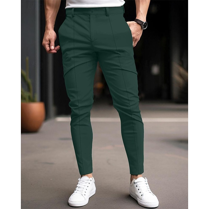 Men's Trousers Chinos Chino Pants Pleated Plaid Comfort Work Business Daily Casual Black Wine Micro-elastic4