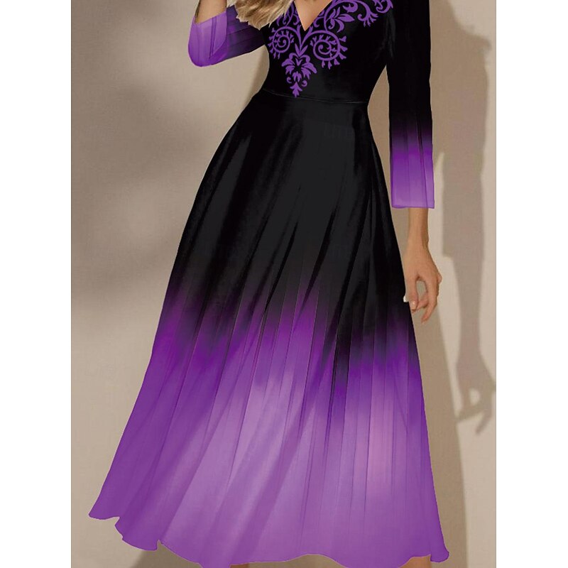 Women's Maxi Dress Swing Dress Semi Formal Dress Floral Dress Print Dress Fashion Streetwear Modern Formal Outdoor Vacation Regular Fit Ombre 3/4 Length Sleeve V Neck Pink Blue Orange4