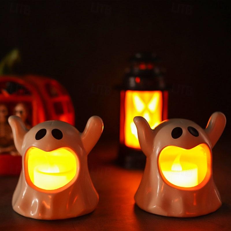 Halloween Ceramic Candle Light, Lighted Ghost Room Decor Holder Decorations Spooky Ghost Light Atmosphere Decor Props Ghost LED Electronic Candle Light Black and White Ghost Night Lamp 3/6/12PCS3