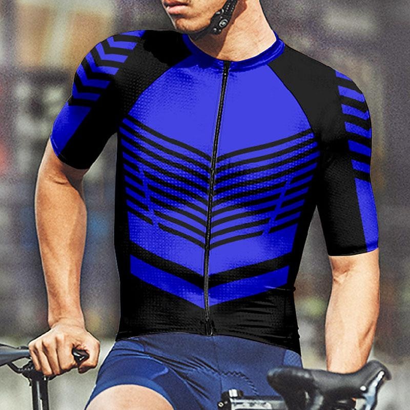 Men's Cycling Jersey Geometic Horizontal Stripes Short Sleeve Bike Tee Tshirt Jersey with 3 Rear Pockets Mountain Bike MTB Quick Dry Anatomic Design Wicking Breathable Sports Yellow Red Royal Blue