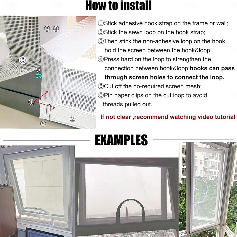 Adjustable DIY Fiberglass Mesh Window Screen with Zipper Opening - Handmade Insect for Pets, Customizable Cut-to-Size Sheet Mesh with Non-Adhesive Loop and Hook Straps2