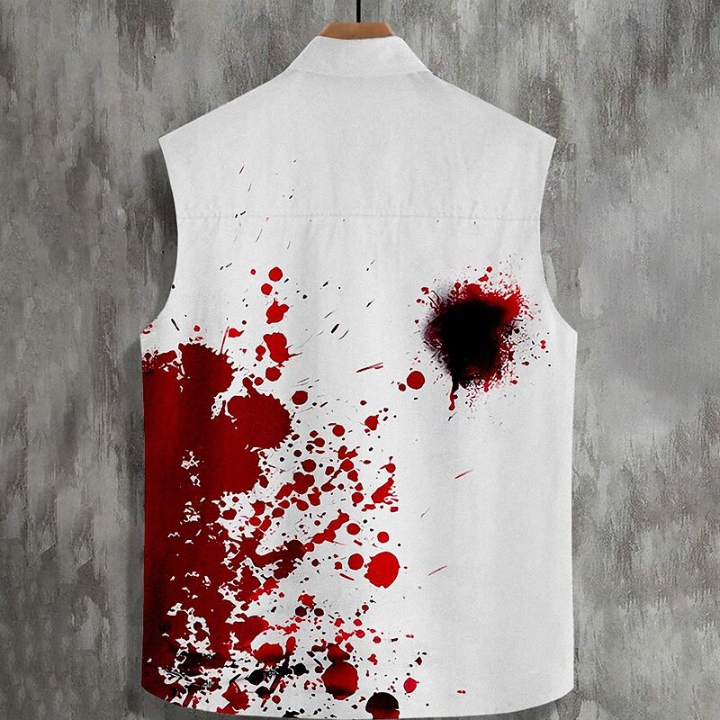 Men's Blood Splatter Letter Printed Blood stains Shirt Western Shirt Sleeveless Western Style Dark Outdoor Work Party / Evening Summer Spring Shirt Collar White2