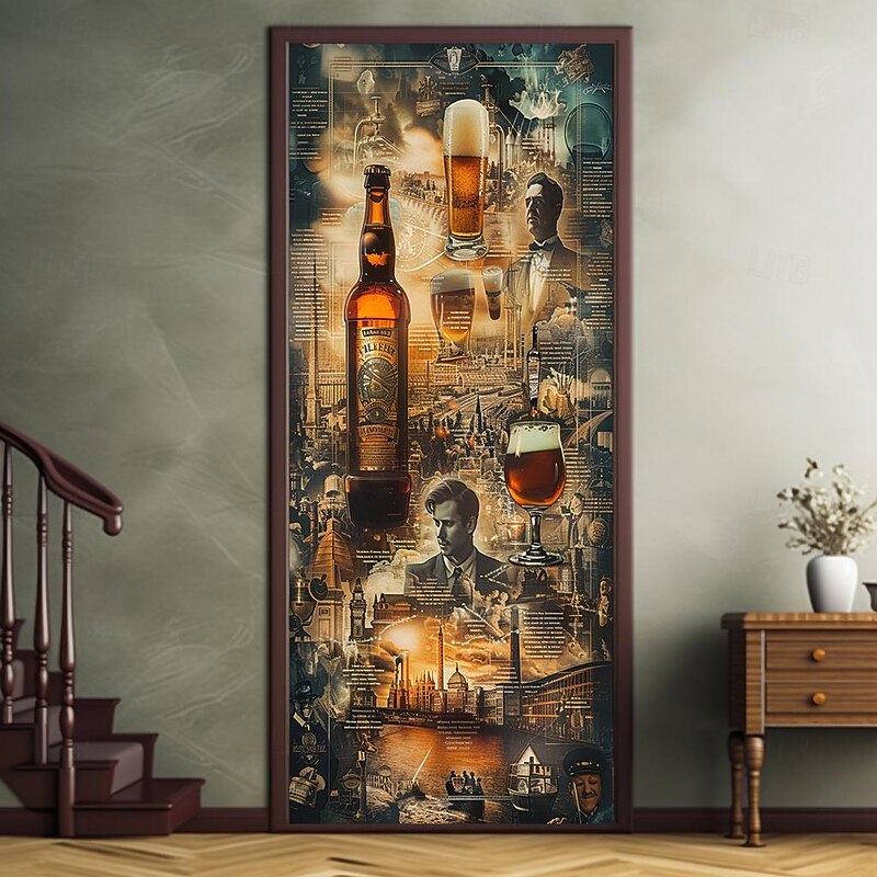 Beer Vintage Door Covers Door Tapestry Door Curtain Decoration Backdrop Door Banner for Front Door Farmhouse Holiday Party Decor Supplies2
