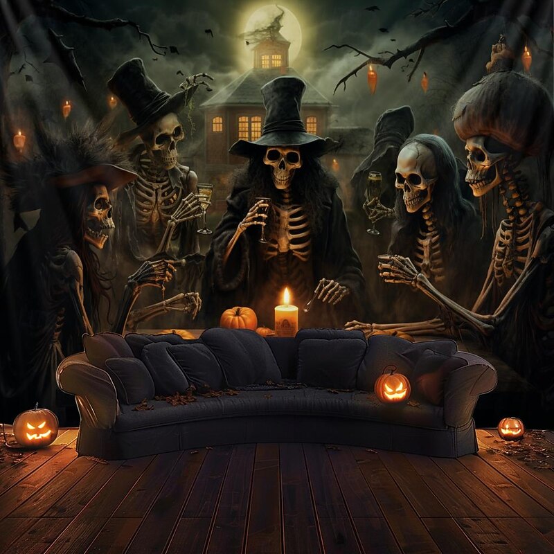 Halloween Decorations Skull Skeleton Hanging Tapestry Wall Art Large Tapestry Mural Decor Photograph Backdrop Blanket Curtain Home Bedroom Living Room4