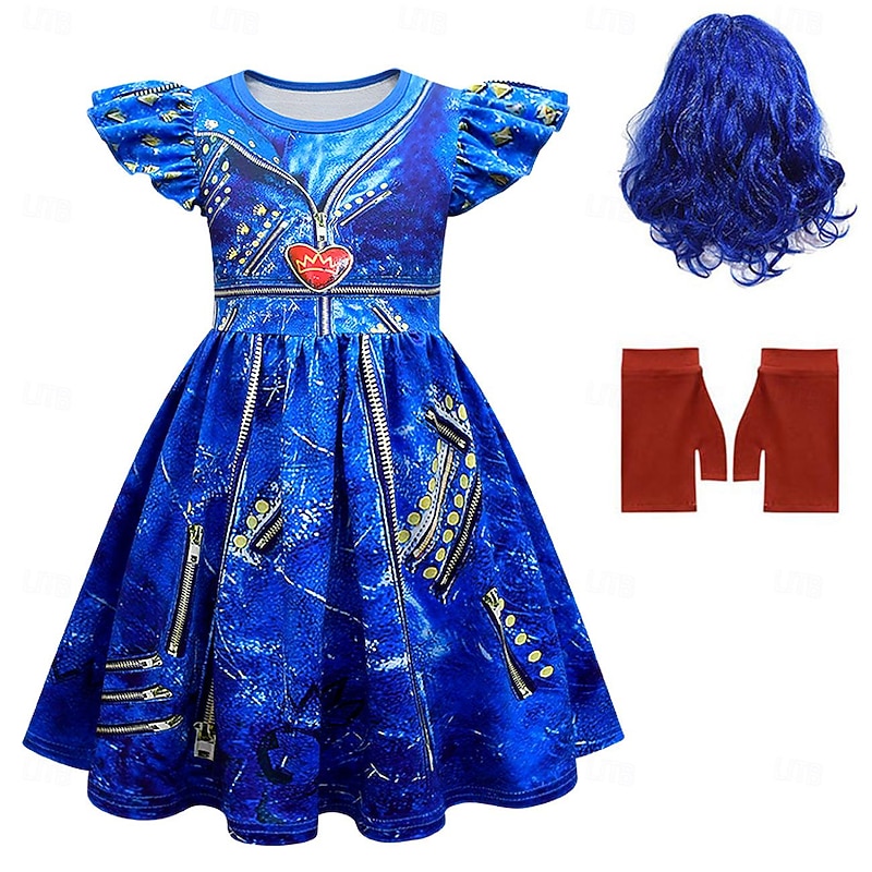 Descendants Evie Dress Gloves Outfits Costume Party Movie Cosplay Kids Masquerade Causal