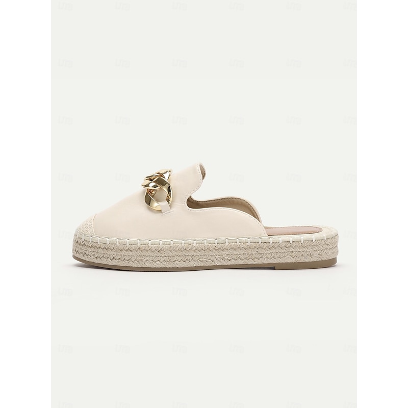 Women's Espadrille Mules with Gold Chain Detail – Casual Slip-On Flats for Summer Beach and Daily Wear2