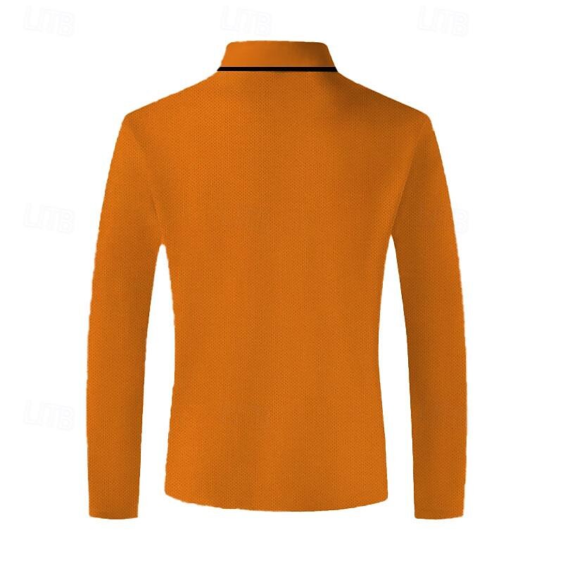 Men's Geometric Polo Shirts Golf Shirt Long Sleeve Polo Shirts Collared Shirts Casual Vacation Wear Party Outfits 3D Print Buttons Fall & Winter Orange2