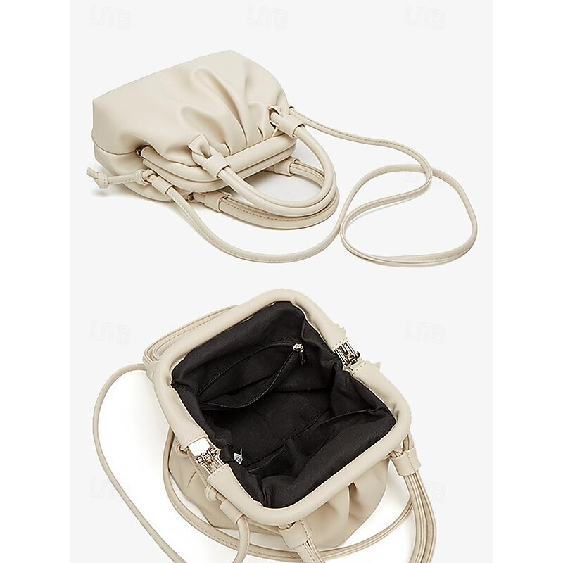 Women's Elegant Cream Handbag with Drawstring Closure – Stylish and Versatile Purse for Everyday Use4