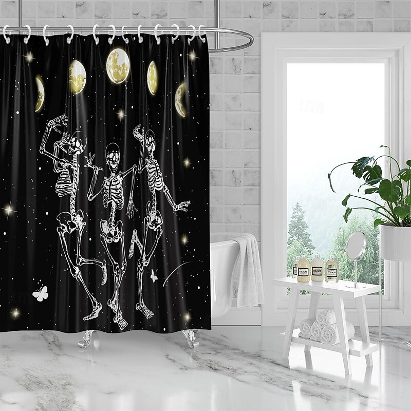 Halloween Skull Shower Curtain, Modern Machine Washable Waterproof Polyester Fabric for Bathroom Decor Bathtub with 12 Hooks2