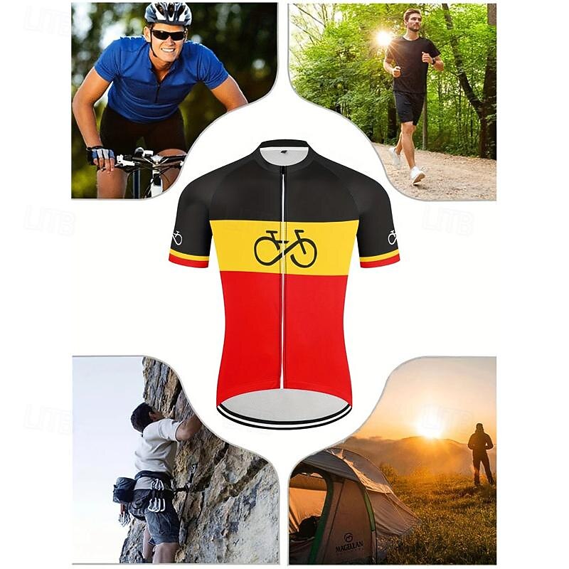 Men's Cycling Jersey Stripes Short Sleeve Bike Tee Tshirt Top with 3 Rear Pockets Mountain Bike MTB Road Bike Cycling Quick Dry Front Zipper Wicking Sports Red Clothing Apparel3