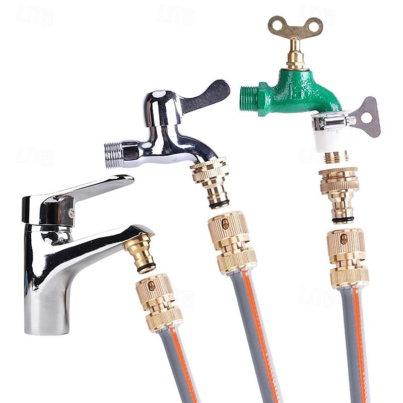 Garden Hose Quick Connect Solid Brass Quick Connector Garden Hose Fitting Water Hose Connectors Easy Connect Hose Adapter (1 Sets of Male & Female Connector)2