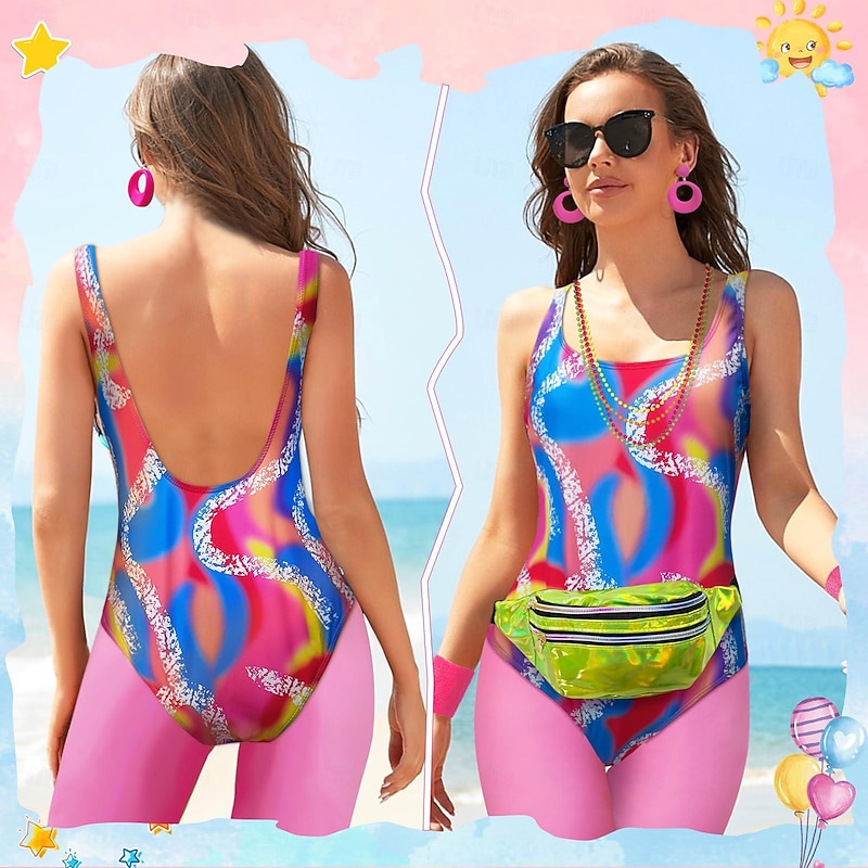 Retro Vintage 1980s Workout Outfits Leggings Accesories Set Fancy Dress Women's Masquerade Party Casual Daily Pride Parade Adults' Top Pants Bag All Seasons