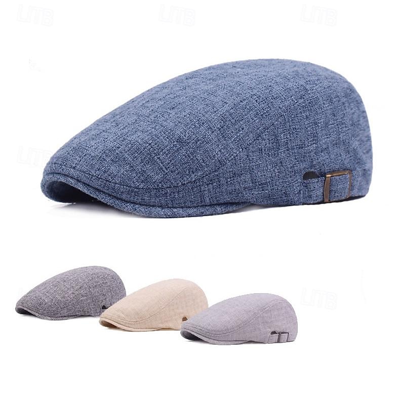 Men's Flat Cap Ascot Hat Newsboy Hat Black Blue Cotton / Linen Blend Fashion Casual Street Daily Plain Adjustable Sunscreen Breathable2
