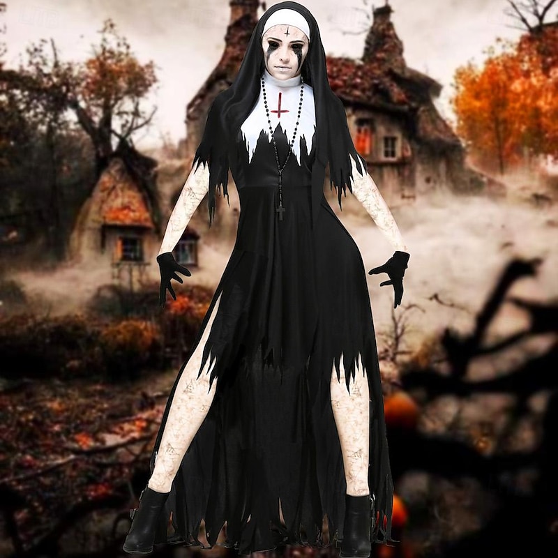 Nun Halloween Cosplay Costume Party Costume Outfits Scary Costume Adults' Women's Carnival Mardi Gras Performance Party Stage Easy Halloween Costumes Dress Up