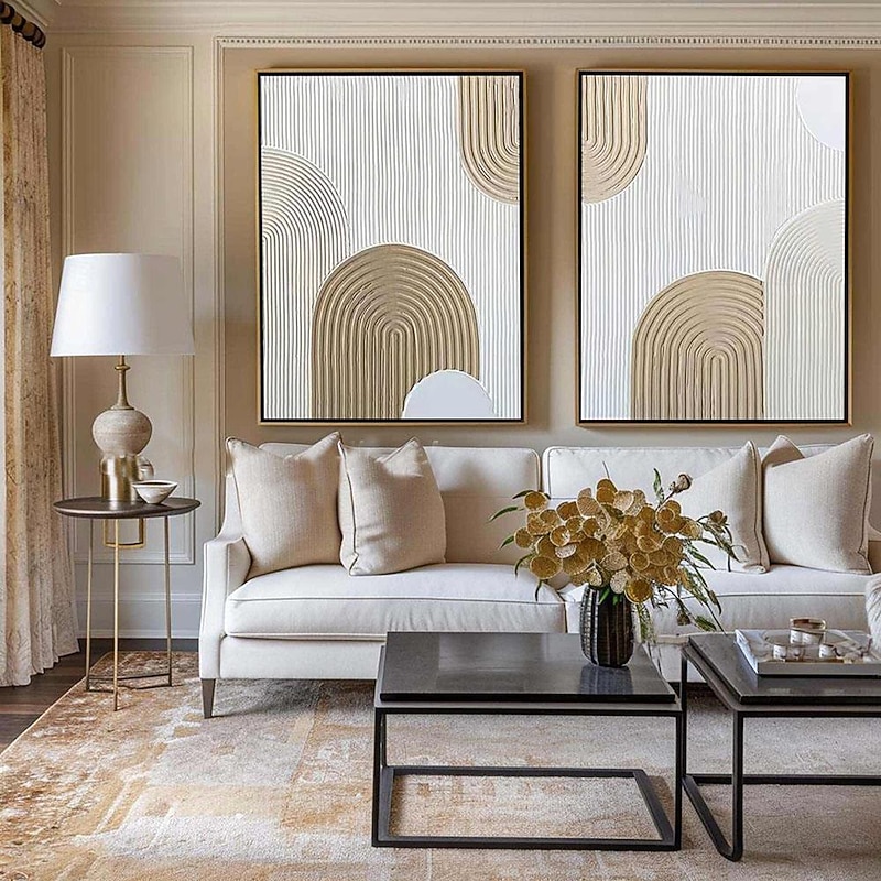 Handmade Beige Arch painting Wall Art Beige 3D Minimalist Texture Painting Beige Minimalist Wall Art A Pair Beige Painting Neutral Canvas Art2