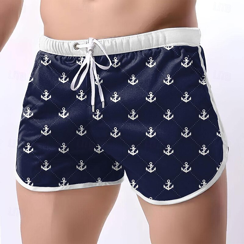Men's Anchor Swim Trunks Swim Shorts Board Shorts Mid Waist Fashion Designer Athletic Surfing Leisure Sports Holiday Drawstring Pocket Elastic Waist Designer Clothing Apparel