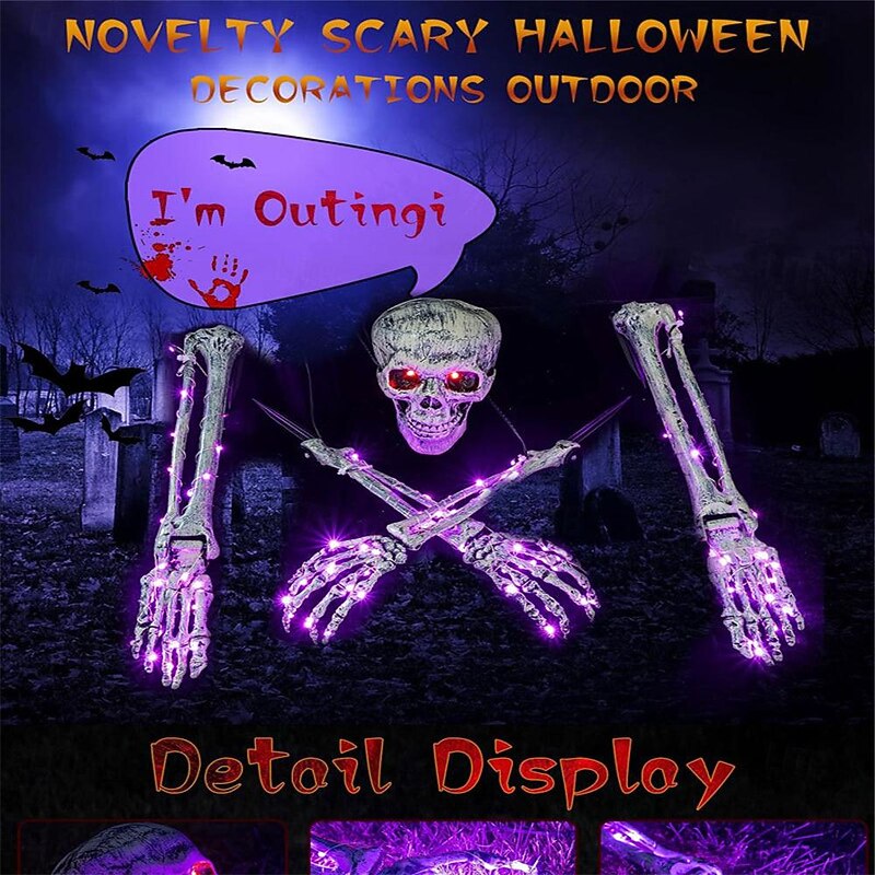 Halloween Lighted Skeleton Lamp Courtyard Garden Decoration Props LED Luminous Ghost Hand Skeleton Hand Ground Inserted Lamp Holiday Atmosphere Decoration Props US 110V  1PC4