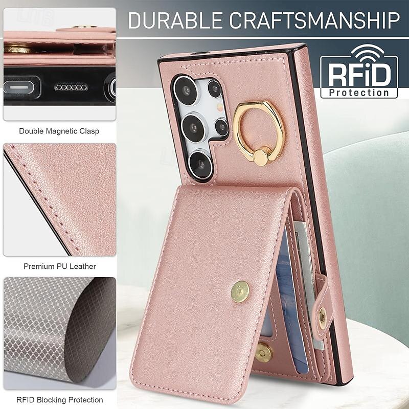 Phone Case For Samsung Galaxy S25 S24 S23 S22 Plus  Ultra S23 FE A55 5G A35 5G A25 A15 A14 Wallet Case with Stand Holder Ring Holder Card Slot Retro TPU PU Leather4